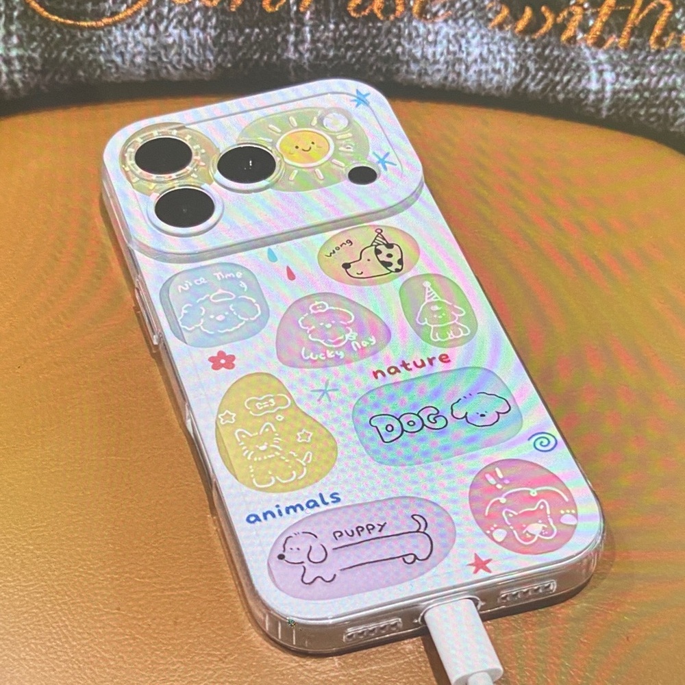 Cute Pastel Sticker Phone Case - Clear Pink Holographic Design